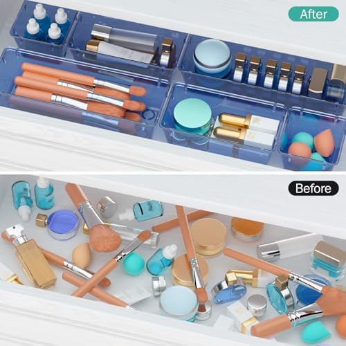 12 Pack Clear Drawer Organizer Set, Drawer Storage Trays, Storage Bins