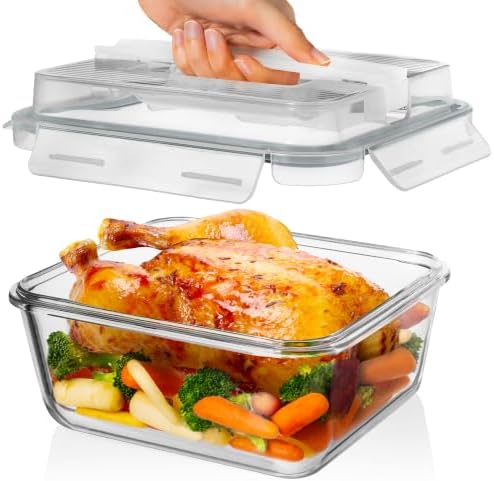 Razab 2700ml / 91Oz / 11.5 Cups Large Glass Food Storage Containers with Lids - Glass Meal Prep Containers for Roasting & Storing Leftover, Glass Lunch Container, Microwave & Oven Safe