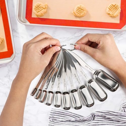 FANGSUN Stainless Steel Measuring Spoons Set of 10, Narrow Design