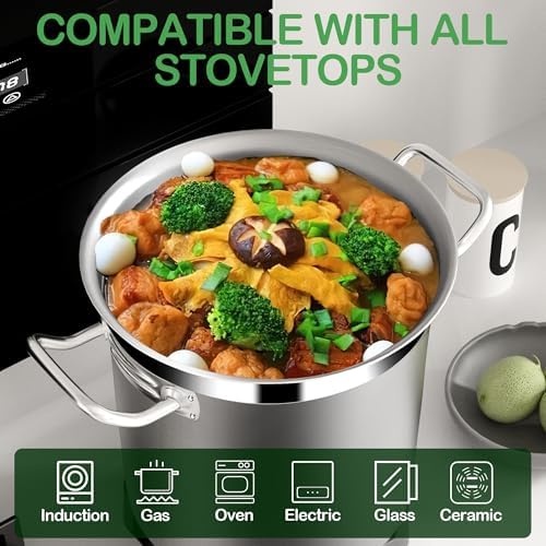 STOCKPOT 35 Quart Commercial Grade Large Stock Pot - Soup Pot with Lid - Non-Nickel Stainless Steel - Healthy Cookware Polished Stockpots - Heavy Duty - 8.8Gallon