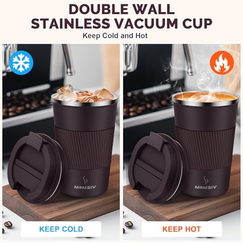 MOMSIV 12oz Travel Coffee Mug, Insulated Coffee Cups with Leakproof Lid