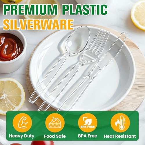 1200 Count Plastic Silverware Heavy Duty, 500 Forks, 500 Spoons, 200 Knives