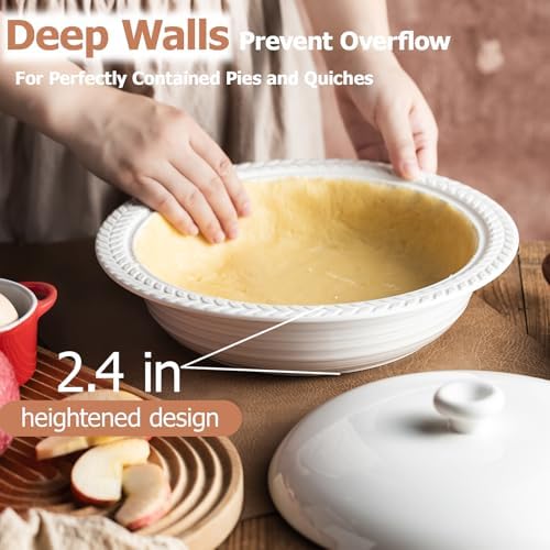 Deep Dish Pie Pan with Lid for Baking, 11 inch Pie Dish with Cover