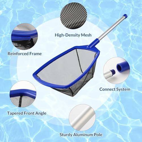 Pool Skimmer Net, 26" Aluminum Pole, Ultra Fine Mesh for Leaves & Debris