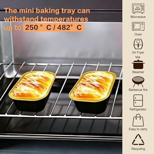 mini loaf pans with lids and spoons 50 Pack,5.5 oz Rectangle mini individual cake tins Disposable Small Aluminum Foil Baking pans (50, Black)