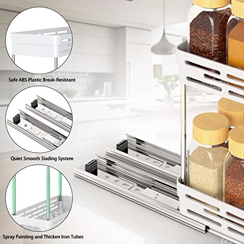 Pull Out Spice Rack Organizer for Cabinet, 3 Packs Slide Out Spice Racks Organizer, Spice Cabinet Organizers, Cabinet Size Need:12'' Highx11'' Deepx5'' Wide,Each Tier Hold 10 Spice Jar - 2 Tier, White