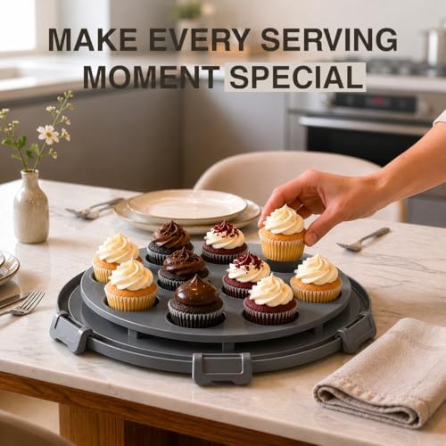 10in Buntz Cake Pan Non Stick & 12in Cake Carrier with Lid-Handle, Gray