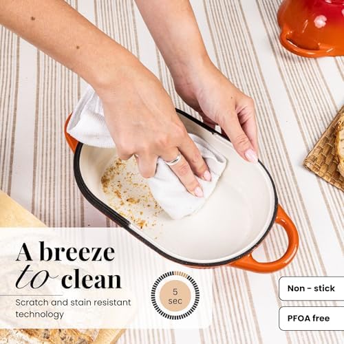 Dutch Oven For Sourdough Bread Baking – Enamelled Cast Iron Bread Loaf Pot – Oven Safe Non Stick Bread Pot – Rectangular, Orange, 24cm x 16cm – by Nuovva