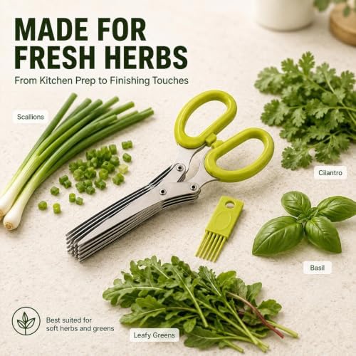 5 Blade Kitchen Herb Scissors, Vegetable Shears with Cleaning Comb