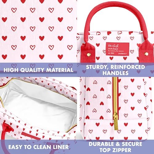 Fit & Fresh Lunch Bag For Women, Insulated Womens Lunch Bag For Work, Leakproof & Stain-Resistant Large Lunch Box For Women With Containers, Zipper Closure Bloomington Lunch Bag, Hearts