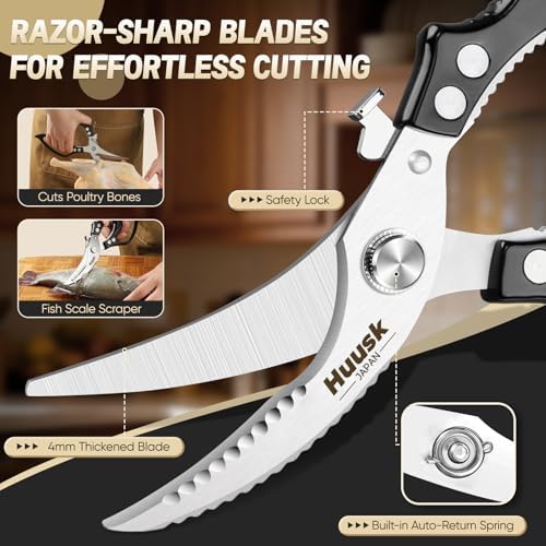 Huusk Kitchen Scissors All Purpose – Japanese Heavy Duty Poultry Shears