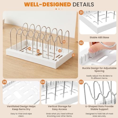 2 Pack Expandable Pot Lid Organizers with 10 Adjustable Dividers