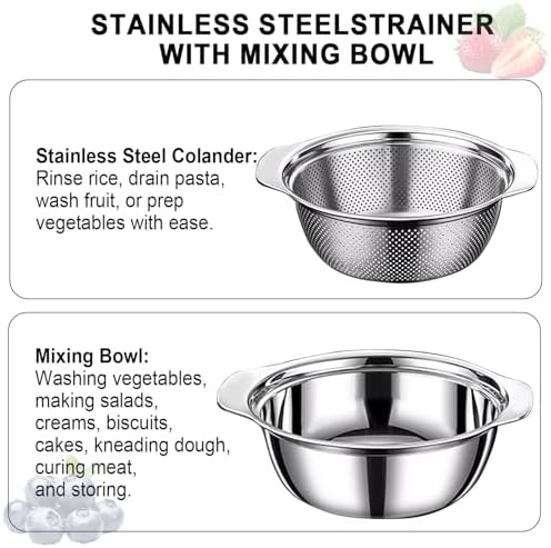 Colander for Kitchen, 1.5 QT Stainless Steel Strainer, Rice Strainer Bowl
