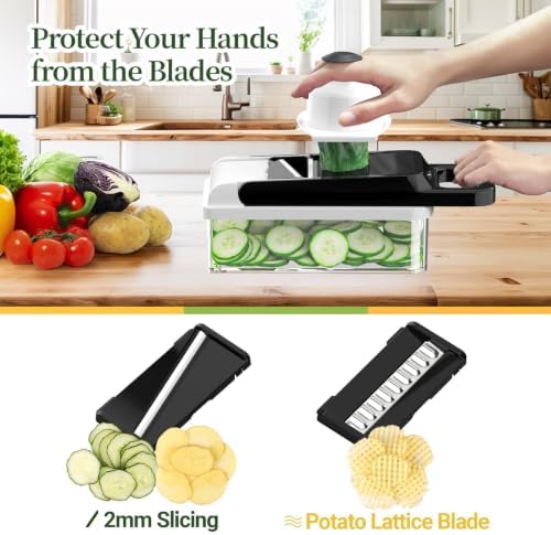 15-in-1 Vegetable Chopper 10 Blades, Veggie Cutter with Handle, Black/White