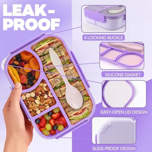 Bento Box for Adults, 4 Compartments Lunch Box, Lunch Containers, Purple