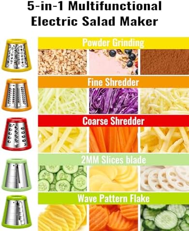 Electric Cheese Grater Salad Shooter,5-In-1 Electric Slicer For Home Kitchen,One-Touch Easy Control,With Safety Push Bar Cheese Grater Electric For Zucchini,Cheese,Vegetables And Smoothie