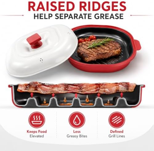 Microwave Grill Pan with Lid,Nonstick Grill Plate,Red