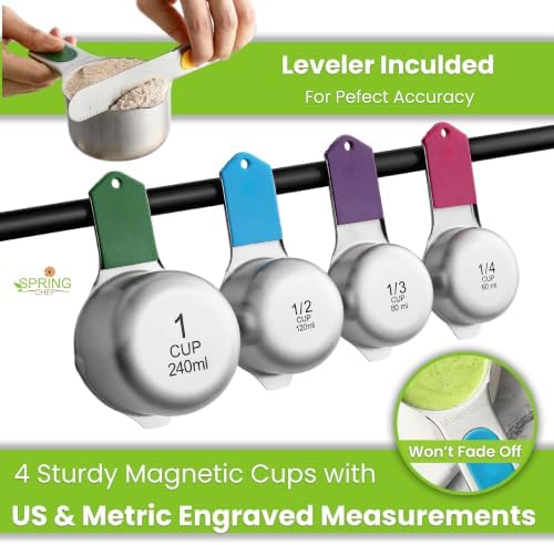 Spring Chef 9 Magnetic Measuring Cups & Spoons Set w/Leveler, Multicolor