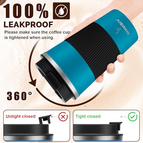 MMOMSIV 12oz Travel Coffee Mug, Insulated Coffee Cup with Leak-proof Lid