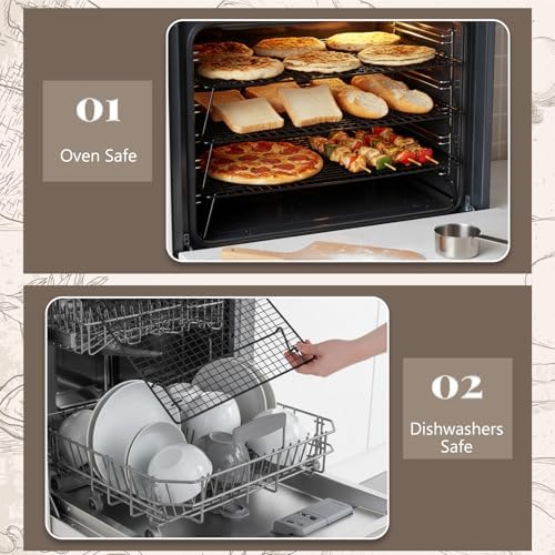 3-Tier Stackable Wire Cooling Rack with Legs, High-quality Carbon Steel, 17" x 11" Cooling Rack for Cooking and Baking, 100 Pcs 6in Baking Paper, Nonstick, for Cookie, Pizza, Bread, Barbecue