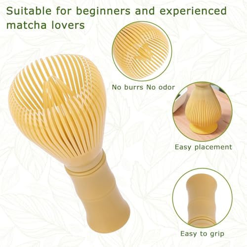 Matcha Whisk, Reusable Plastic Ceramic Matcha Whisk Easy to Clean Stirring Tool for Japanese Matcha Green Tea Ceremony (Yellow)