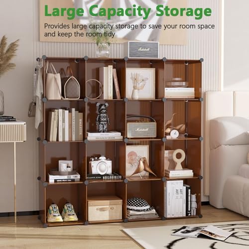 C&AHOME 16 Cube Storage Organizer Cube Shelves Units Storage Cubes, Brown