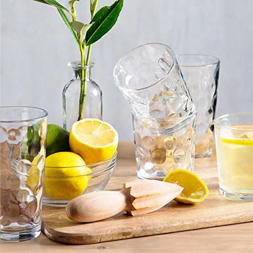Home Essentials Drinking Glasses Set of 16, 8 Highball Glasses -17 oz., 8 Rocks Whiskey Glass Cups 13 oz., Inner Circular Lensed Glass Cups.