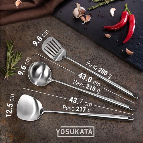 YOSUKATA 17" Stainless Steel Wok Spatula Ladle and Turner Set of 3