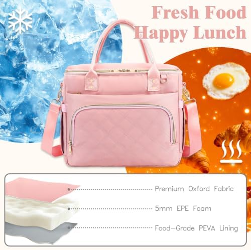 GYEUKHAM Insulated Lunch Bag for Women Men,Extra Large Lunch Box, Leakproof Reusable Cooler Tote for Adult, Everyday Soft Lunch Tote Bag for Work College Picnic Travel,Pink