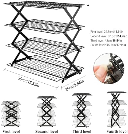 4 Tier Collapsible Cooling Racks for Baking, Adjustable Wire Cooling Rack, Stackable Roasting Cooking Drying Cooling Racks for Cookies, Bread and Picnic Party Must Haves