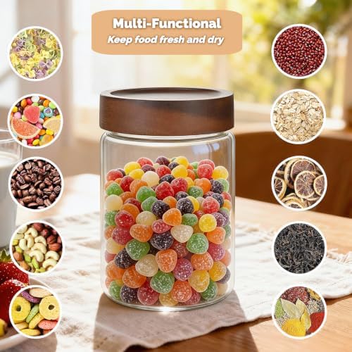 28 Fl oz/850ml Glass Jars, Glass Canister with Airtight Screw on Wooden Lid