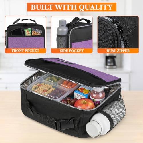 opux Insulated Lunch Bag for Kids, Reusable Lunch Box for School, Purple