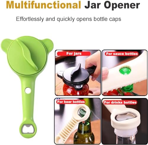 4-in-1 Multi-Functional Retractable Jar & Bottle Opener, Adjustable Stainless Steel Jar Opener for Seniors & Arthritis Sufferers,Suitable for 1''-3.5'' Jars, Bottles, Cans,Beer Caps (Green)
