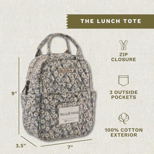 Bella Taylor Lunch Tote, Quilted Lunch Bag, Khaki Floral