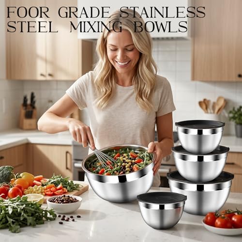 DUTZUN Mixing Bowls with Lids Set of 5, 1.5/2/2.5/3.5/4.5 Qt
