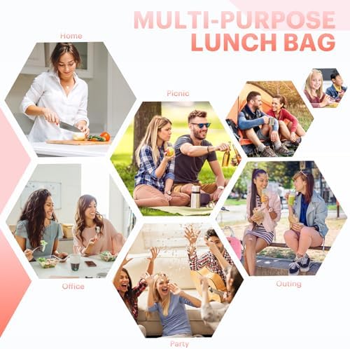 Lunch Bag for Women & Men Adult Insulated Lunch Box, Small Leakproof Cooler Food Lunch Containers Reusable High Capacity Lunch Tote Bags for Work, Travel, Outdoor - Rose Red