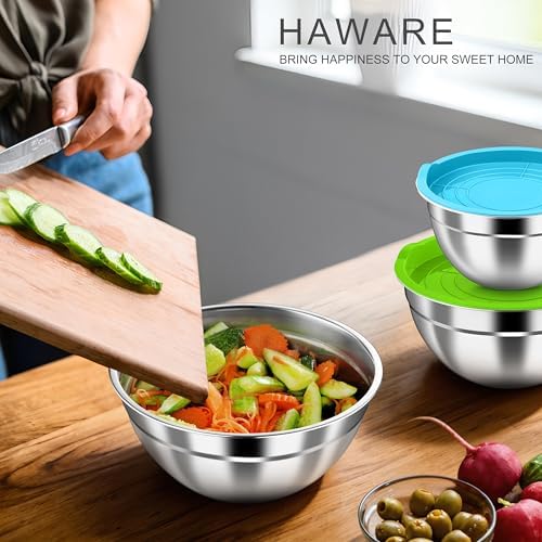 HaWare Mixing Bowls with Airtight Lids, 6-Piece Stainless Steel Salad Bowls