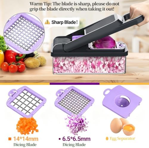 12-in-1 Vegetable Chopper 7 Blades, Veggie Cutter with Handle, Black/Purple