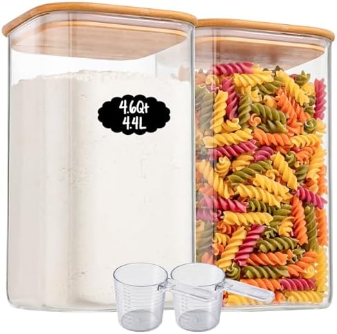 2-Pack 4.6Qt Large Glass Flour Sugar Storage Containers with Lids