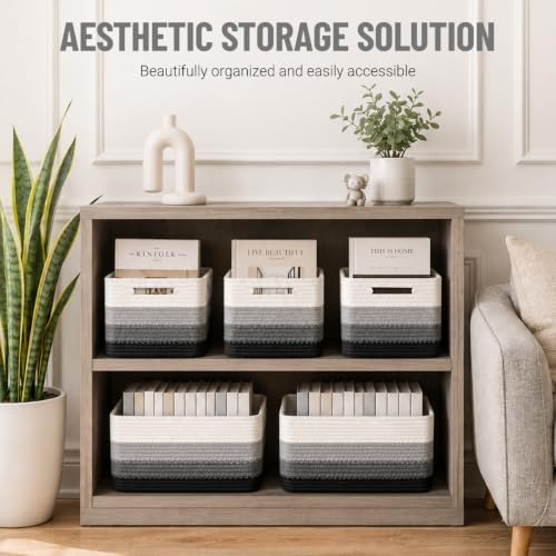 5 Pack Woven Storage Baskets, Decorative Storage Bins for Organizing