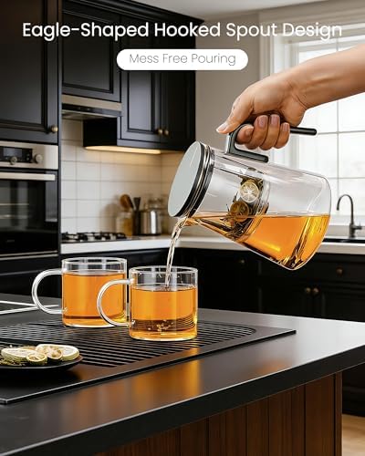ZENS Magnetic Glass Infuser Teapot with 2 Cups for Loose Tea Steeper, 34oz