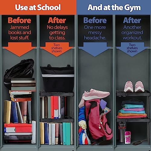 Piffny Locker Organizer Shelf， Adjustable Width and Height, Stackable, Ideal Locker Shelf for School, Office, Gym Lockers, or Even Kitchen Cabinets & Under Sink Organization (Blue)