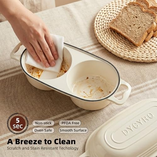 Enameled Cast Iron Double Round Bread Loaf Pot with Lid –Cream White