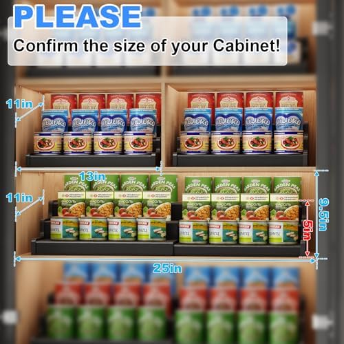 3-Tier Expandable Bamboo Can Organizer for Pantry, Holds 24 Cans, Black