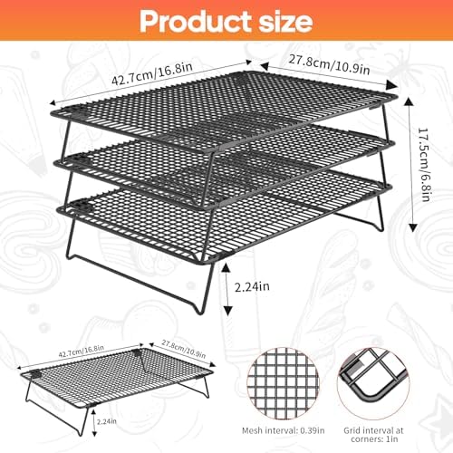 3-Tier Cooling Racks for Cooking and Baking, 17"x11" Heavy Duty