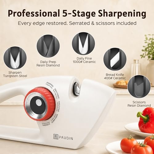 PAUDIN Knife Sharpener, 5-Stage for Kitchen Knives & Scissors