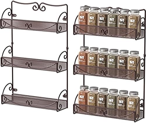 Deco Brothers 3 Tier Wall Mounted Hanging Spice Rack, Bronze, 2 Pack