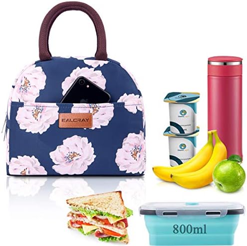 BALORAY Lunch Bag for Women Men Adult Lunch Box (Pink Flower), M