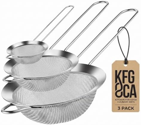 Fine Mesh Strainer Set 3-Piece,Stainless Steel Sifters 3.15"5.5"7.8"Kitchen