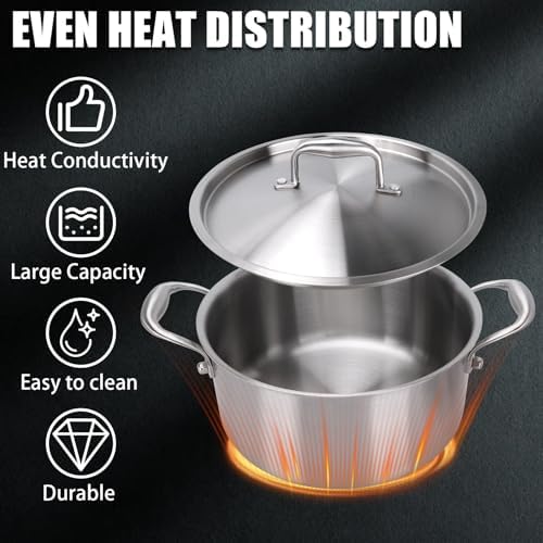 5 Ply Stainless Steel 6 Quart Stock Pot with Lid Compatible with Any Stove
